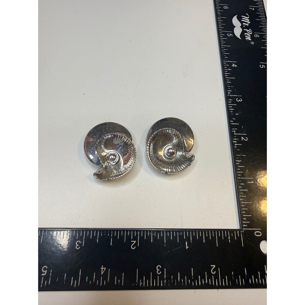 Monet Silver Tone Nautilus Seashell Clip On Earrings Coastal‎ Statement Jewelry